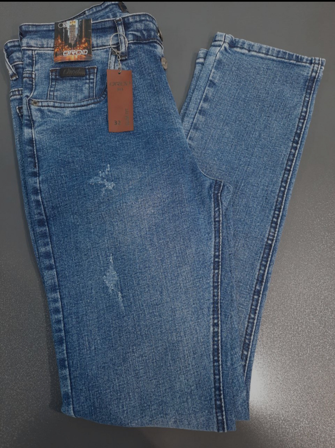 شلوار مردانه اسلیم فیت آبی روشن زاپ‌دار